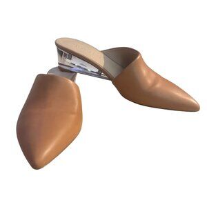 Veronica Beard 'Ricky' Leather Mules Camel Translucent Lucite Wedge Heel 6.5